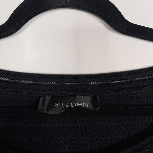 St John Medium M Black 3/4 Sleeve Ottoman Stripe Knit Sweater with Side Lace Up - Picture 9 of 11